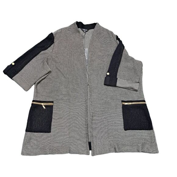 Misook Women's Open Knit Cardigan Duster Elbow Sleeves Black Gray Size 2X - Picture 2 of 11